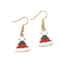 Christmas Earrings, Zinc Alloy, iron earring hook, Christmas Tree, gold color plated, Christmas jewelry & enamel 