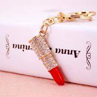Zinc Alloy Key Clasp, with Czech Rhinestone, Lipstick, high quality plated, fashion jewelry & Unisex & enamel 