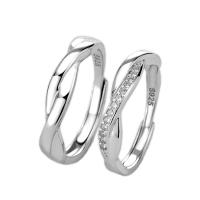 Couple Finger Rings, 925 Sterling Silver, platinum color plated, Adjustable  & micro pave cubic zirconia 