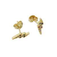 Boucles d'oreilles en laiton zircon cubique pavent, Symbole de la foudre, Placage de couleur d'or, pavé de micro zircon & pour femme Vendu par paire