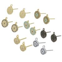 Brass Earring Drop Component, Flat Round, plated & micro pave cubic zirconia & for woman 