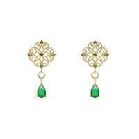 Zinc Alloy Rhinestone Drop Earring, with Emerald & 925 Sterling Silver, for woman & with rhinestone, mixed colors, 10-35mm 