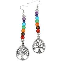 Gemstone Drop Earring, Zinc Alloy, with Natural Stone, polished, for woman, mixed colors, 100mm 