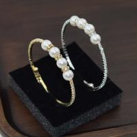 Zinc Alloy Cuff Bangle, with Plastic Pearl & Iron, for woman & with rhinestone .4 cm 