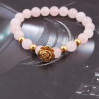 Rose Quartz Bracelet, with Brass, plated, anti-fatigue & for woman, pink Approx 19 cm 