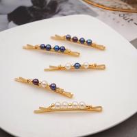 Hair Slide, Brass, with Freshwater Pearl, gold color plated, fashion jewelry & for woman 60mm [