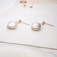 Freshwater Pearl Brass Earring, with Freshwater Pearl, real gold plated, fashion jewelry & for woman, golden, 24mm 