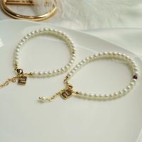 Cultured Freshwater Pearl Brass Bracelet, with Freshwater Pearl, with 1.38 extender chain, real gold plated, fashion jewelry & for woman, white cm 