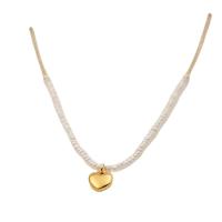Natural Freshwater Pearl Necklace, Titanium Steel, with Freshwater Pearl, with 2.16 extender chain, Heart, fashion jewelry & for woman, Crystal Gold cm 