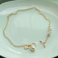 Ожерелье из пресноводных жемчуг на латунной цепочке, Латунь, с Пресноводные жемчуги, ювелирные изделия моды & Женский, Золотой, длина:36 см, продается PC