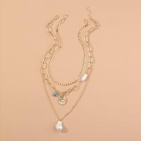 Mode-Multi-Layer-Halskette, Zinklegierung, mit Kunststoff Perlen, goldfarben plattiert, drei Schichten & für Frau, Länge:ca. 19.6 ZollInch, verkauft von PC