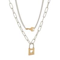 Zinc Alloy Necklace, Lock and Key, plated, Double Layer & for woman & hollow Approx 15 Inch, Approx  19.6 Inch 