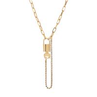 Rhinestone Zinc Alloy Necklace, Lock and Key, gold color plated, for woman & with rhinestone Approx 16.5 Inch 