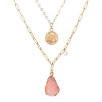 Resin Zinc Alloy Necklace, with Resin & Plastic Pearl, Teardrop, KC gold color plated, Double Layer & for woman Approx 14.5 Inch, Approx 19.6 Inch 