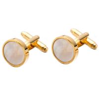 Brass Cufflinks, with Shell, Round, gold color plated, for man, 16mm 