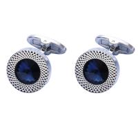 Brass Cufflinks, with Austrian Crystal, Round, silver color plated, Unisex, 18mm 