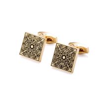Brass Cufflinks, Square, gold color plated, with flower pattern & for man 