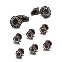 Brass Cufflinks, Round, gun black plated, 8 pieces & for man, 15mm, 10mm 