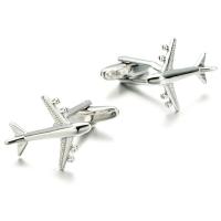 Brass Cufflinks, Airplane, silver color plated, for man 