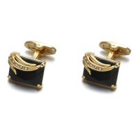 Brass Cufflinks, Square, gold color plated, for man & with rhinestone 