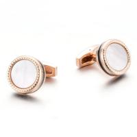 Brass Cufflinks, with White Shell, Round, rose gold color plated, for man, 18mm 