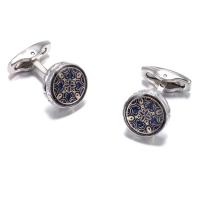 Brass Cufflinks, Round, silver color plated, for man, 15mm 
