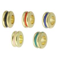 Brass Spacer Beads, Donut, gold color plated, enamel 