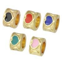 Brass Spacer Beads, Column, gold color plated, enamel 