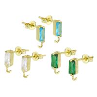 Brass Earring Drop Component, gold color plated, micro pave cubic zirconia 