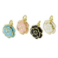 Enamel Brass Pendants, Rose, gold color plated Approx 4mm 