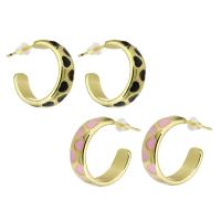 Brass Stud Earring, gold color plated, with heart pattern & for woman & enamel 