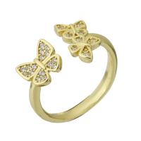 Brass Cuff Finger Ring, Butterfly, gold color plated, fashion jewelry & DIY & micro pave cubic zirconia, golden US Ring 