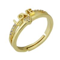 Cubic Zirconia Micro Pave Brass Finger Ring, gold color plated, Adjustable & fashion jewelry & DIY & micro pave cubic zirconia, golden US Ring .5 