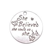 Zinc Alloy Tag Charm, Round, silver color plated, fashion jewelry, silver color 