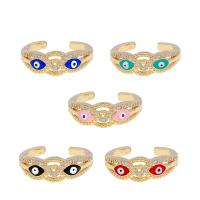 Brass Cuff Finger Ring, plated, evil eye pattern & micro pave cubic zirconia & enamel 21mm 