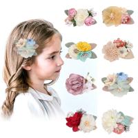 Children Hair Clip, Cloth, Flower, handmade mixed colors 