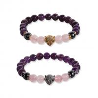 Amethyst Bracelet, with Rose Quartz & Brass, Animal, plated, micro pave cubic zirconia & for woman .4 Inch 