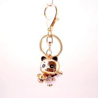 Zinc Alloy Key Clasp, with Czech Crytal, Fortune Cat, high quality plated, fashion jewelry & Unisex & enamel, white 