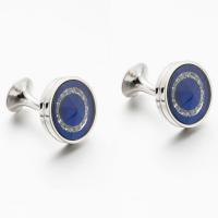 Brass Cufflinks, with Crystal, Round, silver color plated, for man 