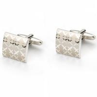 Brass Cufflinks, Square, silver color plated, Laser & for man 