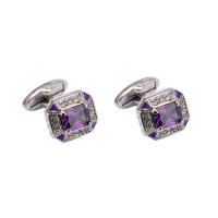 Brass Cufflinks, with Crystal, Square, silver color plated, for man & with rhinestone 