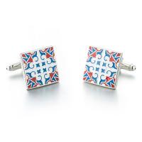 Brass Cufflinks, Square, silver color plated, stoving varnish & for man 