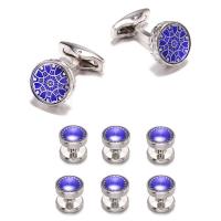 Brass Cufflinks, Round, silver color plated, 8 pieces & for man, 14mm, 10mm 