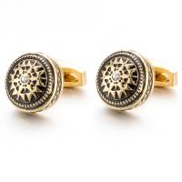 Brass Cufflinks, Round, gold color plated, for man & with rhinestone, 18mm 