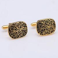 Brass Cufflinks, gold color plated, with flower pattern & for man 