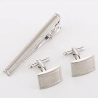 Brass Tie Clip Cufflink Set, silver color plated, for man  