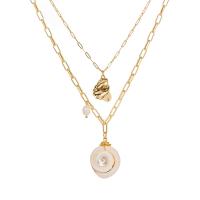 Shell Zinc Alloy Necklace, with Shell, KC gold color plated, Double Layer & for woman Approx 17.7 Inch, Approx  23.6 Inch 