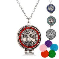 Perfume Locket Necklace, Zinc Alloy, Round, antique silver color plated, for woman & with rhinestone & hollow Approx 23.6 Inch 