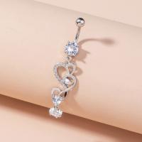 Belly Ring Jewelry, Brass, Heart, platinum color plated, micro pave cubic zirconia & for woman & hollow 