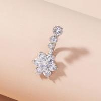 Belly Ring Jewelry, Brass, Flower, platinum color plated, micro pave cubic zirconia & for woman 